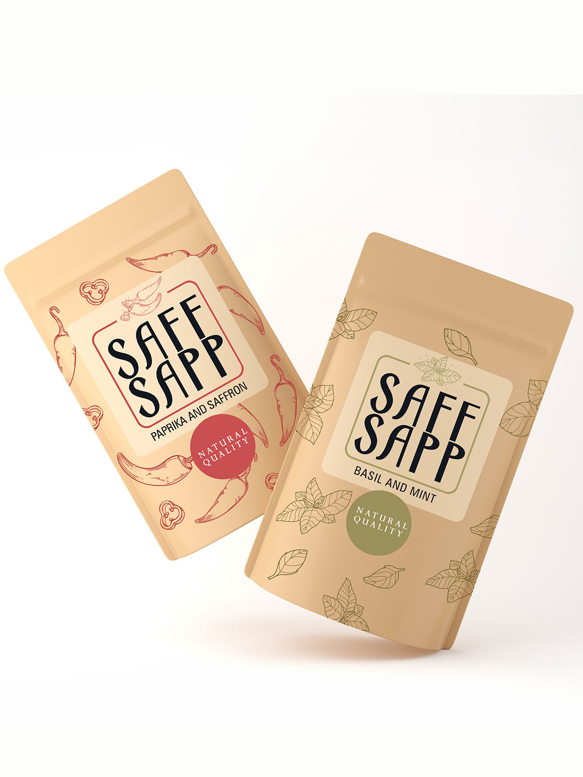 Saff Sapp spices: doypacks, sachets and jars